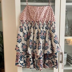 NWT Celandine/Anthropologie Floral Tiered Smocked Dress in Blue & Dusty Pink